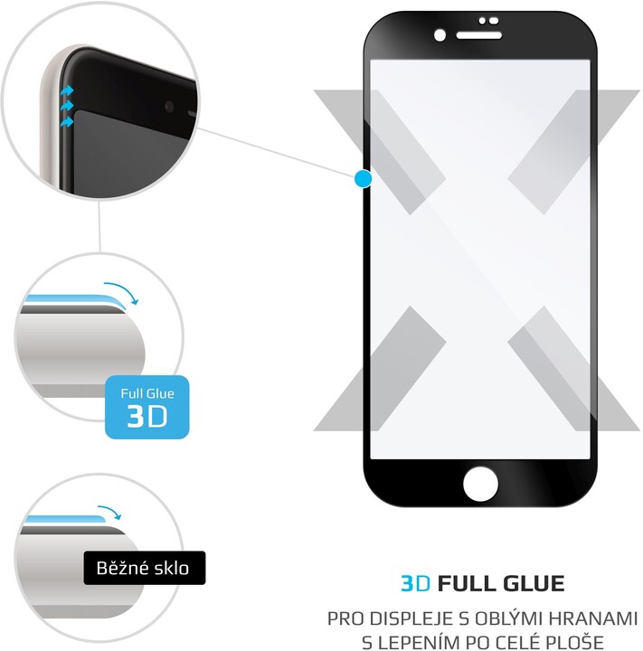 FIXED 3D Full-Cover ochranné tvrzené sklo pro Apple iPhone 7/8/SE 2020, černé