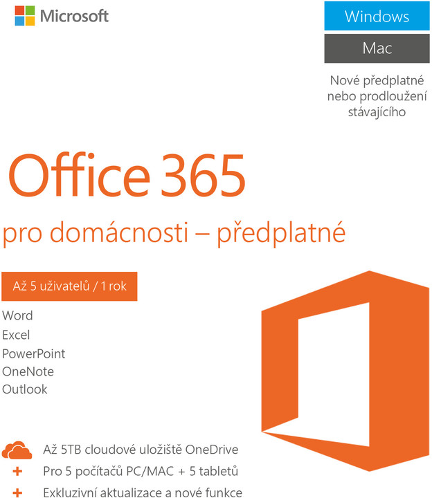 Microsoft Office 365 pro domácnosti - 1 rok v ceně 2299 Kč_402850176