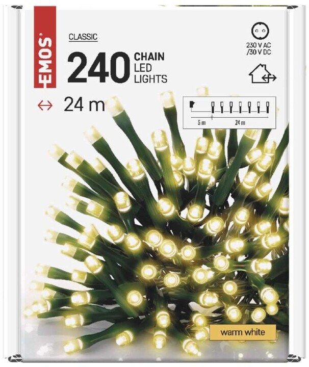 Emos LED vánoční řetěz, 24 m, venkovní i vnitřní, teplá bílá, časovač_302851007