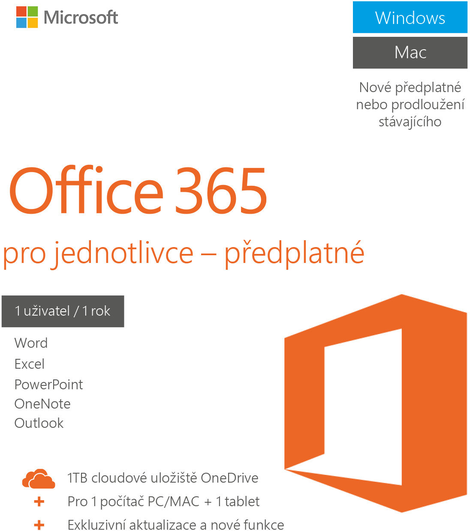 Microsoft Office 365 pro jednotlivce 1 rok (v ceně 1599 Kč)