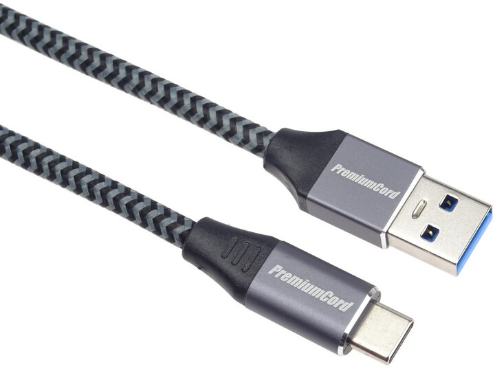 PremiumCord kabel USB-A - USB-C, USB 3.2 gen. 1, 3A, 5Gbit/s, opletený, 3m_1673914768