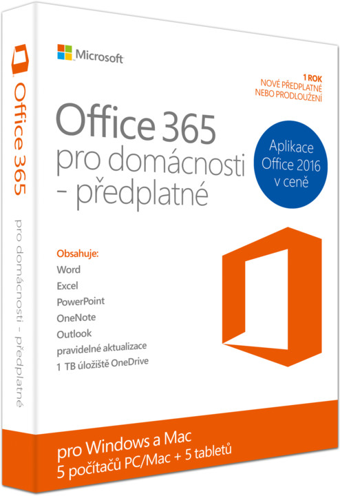 Microsoft Office 365 pro domácnosti - 1 rok až 5 počítačů PC a Mac - elektronicky_171065473