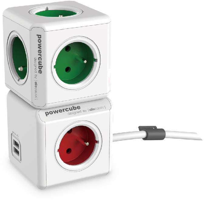 PowerCube EXTENDED USB prodlužovací přívod 1,5m - 4 zásuvka, červená_1898463927