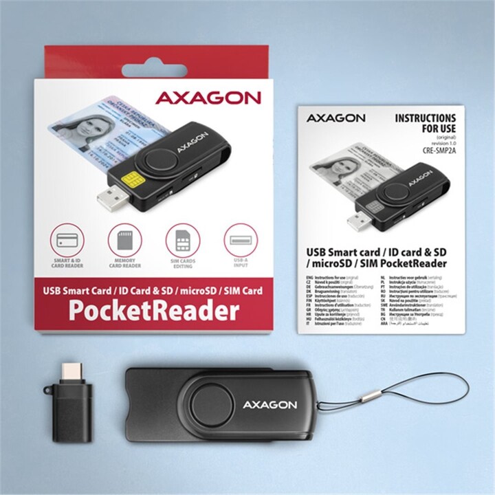 AXAGON CRE-SMP2A, USB-A PocketReader 4-slot čtečka Smart card (eObčanka) + SD/microSD/SIM_1707610126