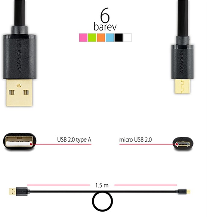 AXAGON BUMM-AM15QL, HQ Kabel Micro USB - USB A, datový a nabíjecí 2A, modrý, 1.5 m_1512554691