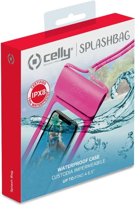CELLY univerzální voděodolné pouzdro Splash Bag 2019 pro telefony 6,5&quot;, růžová_1586196385