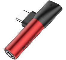 Baseus 90° adaptér USB-C/USB-C + 3.5mm jack, červeno/černá_73226175