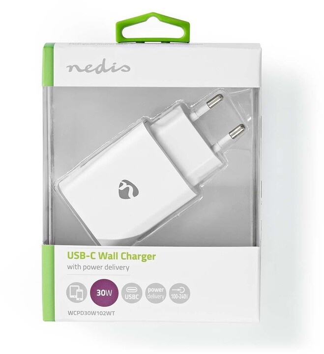 Nedis síťová nabíječka, USB-C, PD, 30W, bílá_50753610