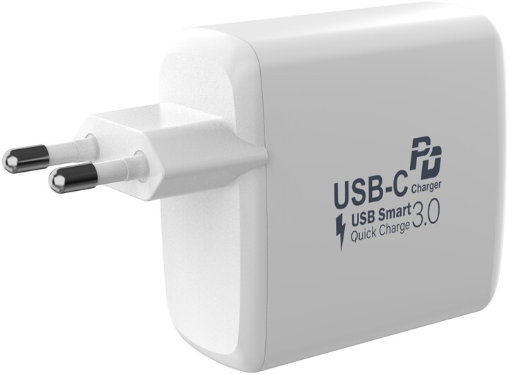 MAX MWC5300W síťová nabíječka s USB, USB/A + USB/C s funkcí QuickCharge 60W, bílá