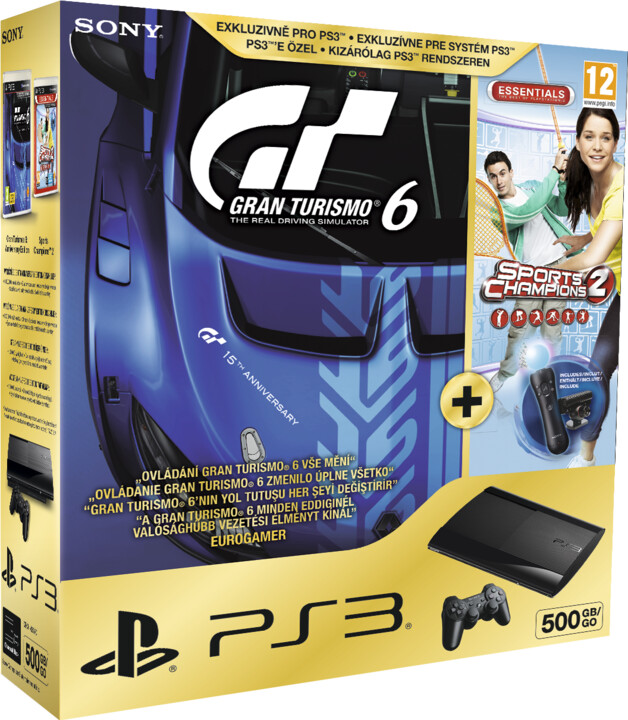 PlayStation 3 - 500GB + Gran Turismo 6 Ann.Ed. + Sports Champions 2 + Move Starter Pack_293832800