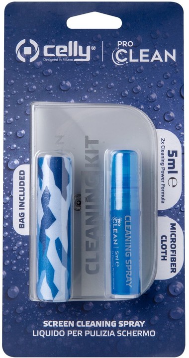 CELLY kapesní čisticí set na displeje s pouzdrem Clean Kit Pochette 5 ml, modrá_2129821428