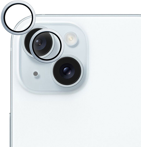 EPICO hliníkové tvrzené sklo na čočky fotoaparátu pro Apple iPhone 15 / 15 Plus, modrá_791641998