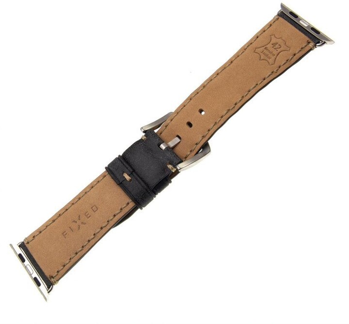 FIXED Berkeley kožený řemínek pro Apple Watch 42mm a 44mm se stříbrnou sponou, uhlově černý_2134457868
