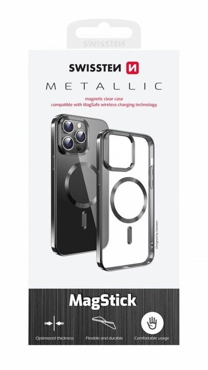 SWISSTEN ochranné pouzdro Clear Jelly MagStick pro iPhone 15 Pro, černá_1886802501