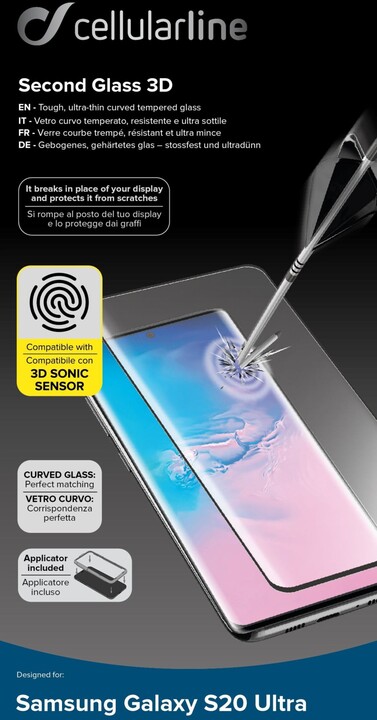 Cellularline Glass ochranné zaoblené tvrzené sklo pro Samsung Galaxy S20 Ultra, černá_834261672