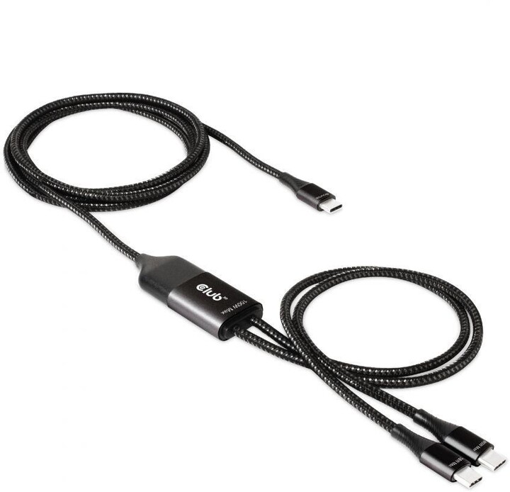 Club3D nabíjecí kabel Y USB-C - 2x USB-C, 100W, 1.83m, černá
