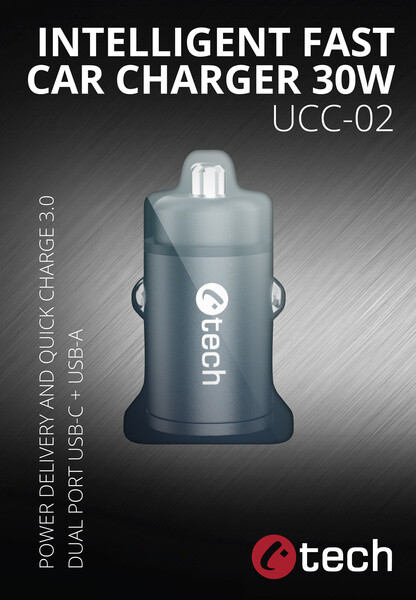 C-TECH nabíječka do auta, USB-A, USB-C, 30W, PD 3.0, QC 3.0, hliníkové tělo_1831903191