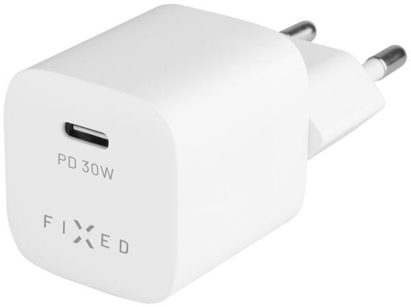 FIXED síťová nabíječka Mini s USB-C, MFi, PD, 30W, bílá + USB-C - Lightning kabel, 1.2m, bílá_250250397