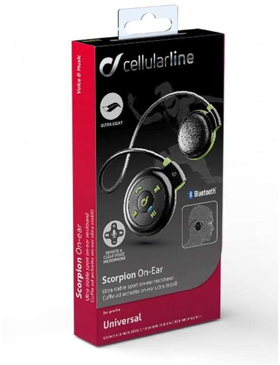 CellularLine Scorpion sportovní ergonomická sluchátka, BT, černo-zelená_900718320