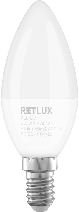 Retlux žárovka RLL 427, LED C37, E14, 6W, studená bílá_1339367271