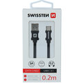 SWISSTEN datový kabel USB - USB-C, M/M, 3A, opletený, 0.2m, černá