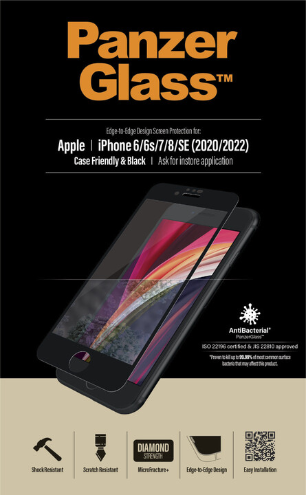PanzerGlass Edge-to-Edge pro Apple iPhone 6/6s/7/8/SE (2020)/SE (2022), antibakteriální černá_1446692045