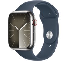 Apple Watch Series 9, Cellular, 45mm, Silver Stainless Steel, Storm Blue Sport Band - M/L_1041375651