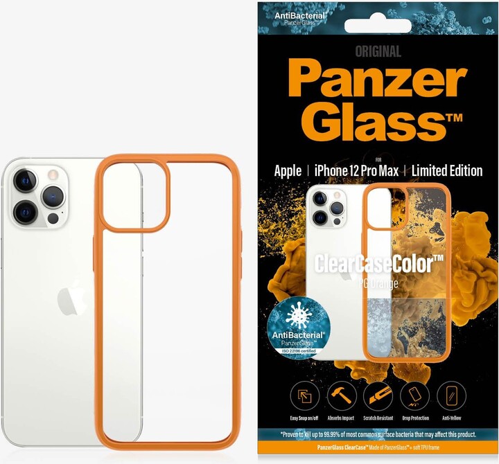 PanzerGlass ochranný kryt ClearCase pro iPhone 12 Pro Max, antibakteriální, oranžová_387400225