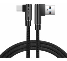 SWISSTEN datový kabel Arcade USB-A - USB-C, M/M, 3A, zahnutý konektor 90°, opletený, 1.2m, černá