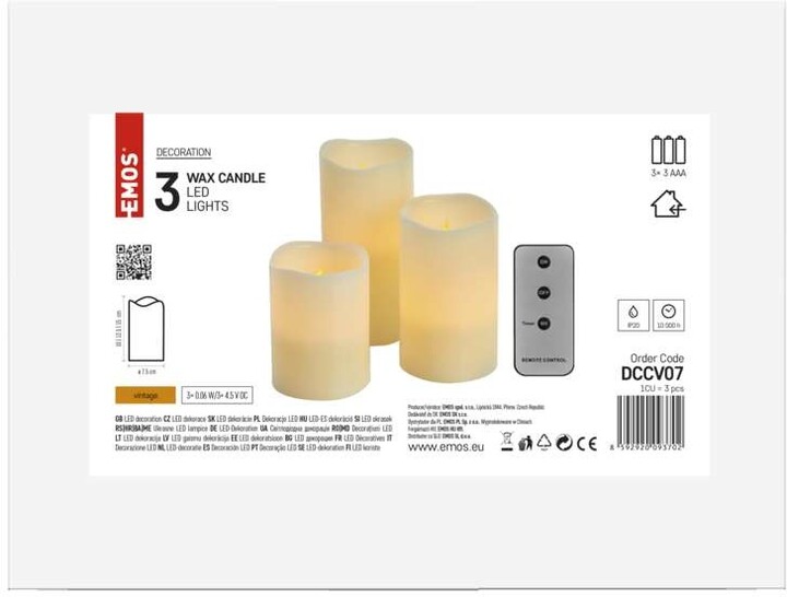 Emos LED dekorace – vosková svíčka, různé velikosti, 3x AAA, vnitřní, vintage, 3 ks, ovladač_433393972