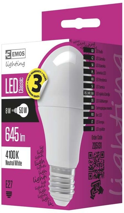 Emos LED žárovka Classic A60 8W E27, neutrální bílá_857017936
