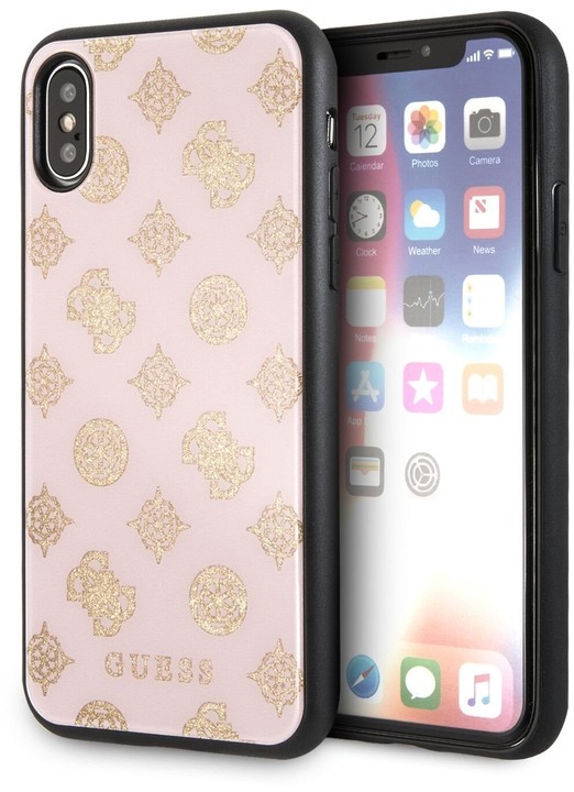 Guess pouzdro Layer Glitter Peony pro iPhone X/XS, světle růžová_356224417