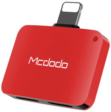 Mcdodo Lightning To Dual Lightning Adapter 5V, 1A (29x20x7,6 mm), Red_696289564