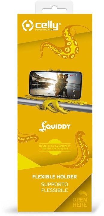 CELLY flexibilní držák s přísavkami Squiddy pro telefony do 6,2&quot;, žlutý_391032720