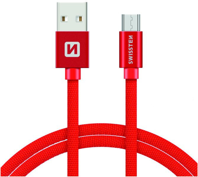 SWISSTEN textilní datový kabel USB A-B micro, 3m, červený_1275291197