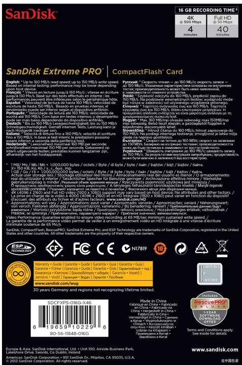 SanDisk CompactFlash Extreme Pro 16GB 160MB/s_81746882