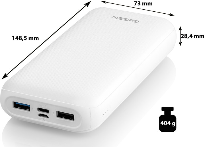GoGEN powerbanka 20000 mAh, USB-C, PD, bílá
