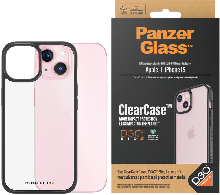 PanzerGlass ochranný kryt ClearCase D3O pro Apple iPhone 15, Black edition_2053613341