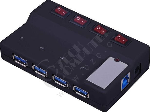 PremiumCord USB 3.0 Superspeed HUB 4-portový s napájením, vypínačem portu_2020329061