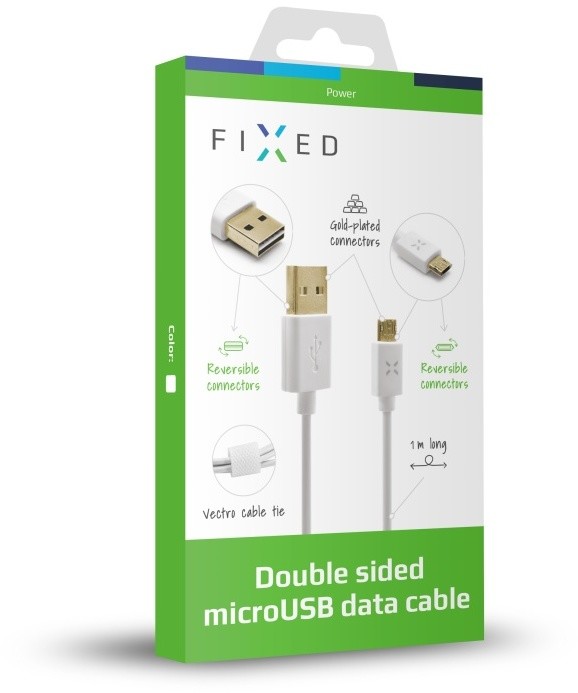 FIXED oboustranný datový kabel TO microUSB s konektorem microUSB, 1m, bílý_1214090517