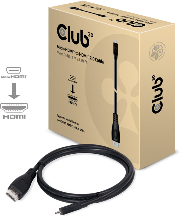 Club3D Micro HDMI na HDMI 2.0, podpora 4k/60Hz, obousměrný,1m_393481718