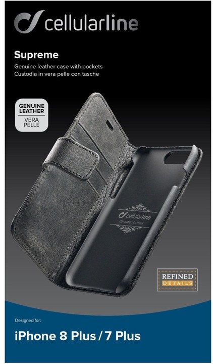 CellularLine prémiové kožené pouzdro typu kniha Supreme pro Apple iPhone 7 Plus/8 Plus, černé_446593279