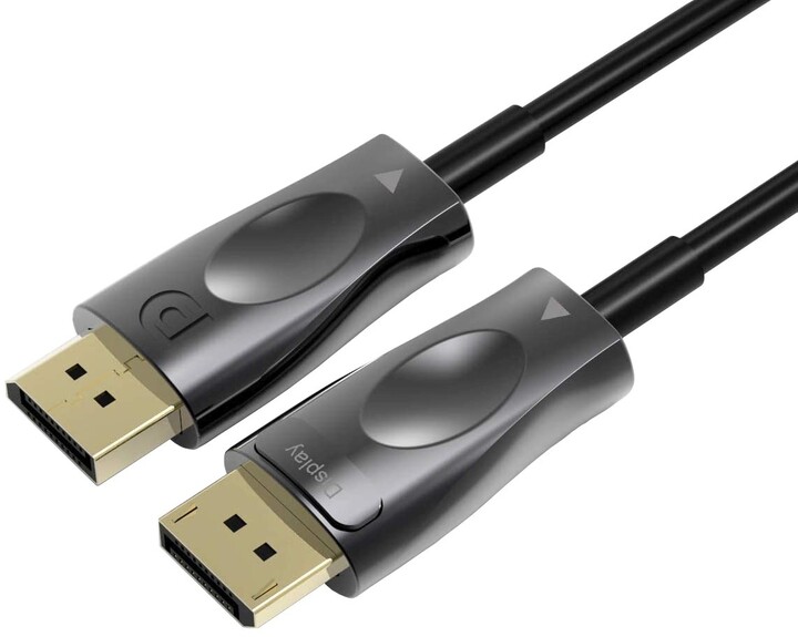 PremiumCord Optický DisplayPort 1.4 přípojný kabel M/M, zlacené konektory, 10m