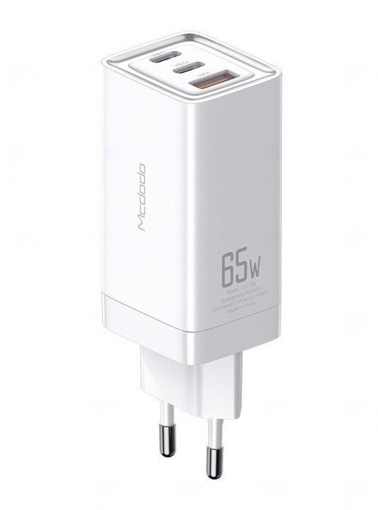 Mcdodo síťová nabíječka GaN Fast Mini, 2xUSB-C PD, USB-A QC 3.0, Super Fast Charging, 65W, bílá_2131206821