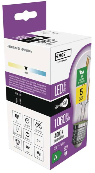 Emos LED žárovka Filament 5W (75W), 1060lm, E27, neutrální bílá_1871793582