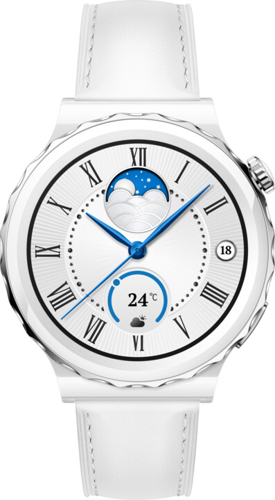 Huawei Watch GT 3 Pro 43 mm, Silver Bezel White Ceramic Case, White Leather Strap_1982780821