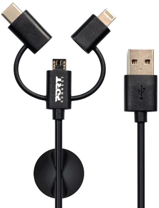 PORT CONNECT nabíječka 2x USB, nabíječka do auta 2xUSB + 3v1 kabel, černá_1777742507