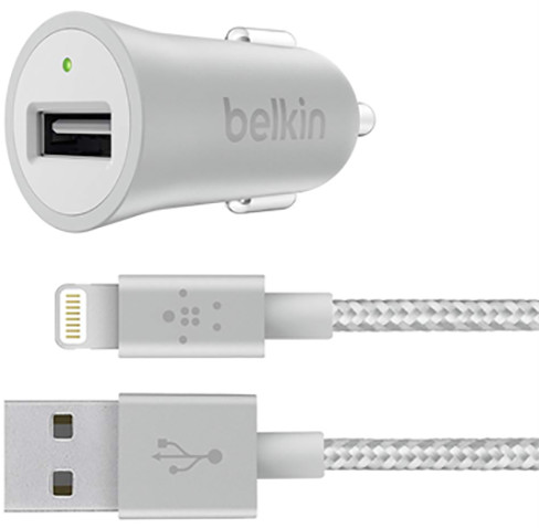 Belkin USB nabíječka do auta 2,4A/5V MIXIT Metallic + Lightning kabel - stříbrná_1052309069