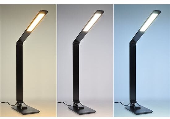 Solight LED stolní lampička stmívatelná, 8W, display, změna chromatičnosti, hliník, černá_1905903407