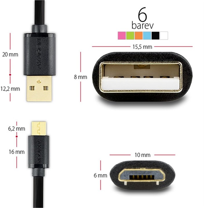 AXAGON BUMM-AM30QW, HQ Kabel Micro USB - USB A, datový a nabíjecí 2A, bílý, 3 m_1247752540